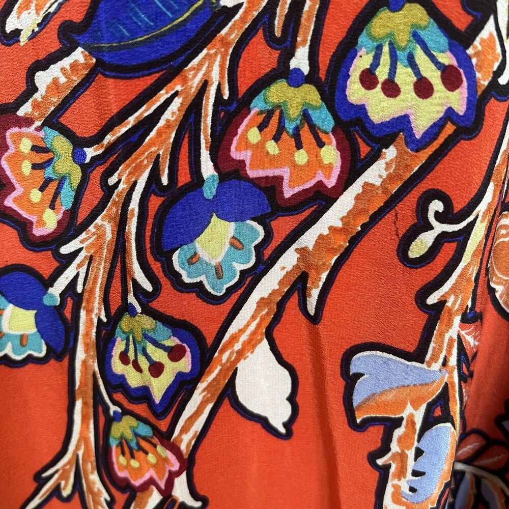 Anthropologie Maeve 100% Silk Larkhill Midi Dress Size Large Orange Floral Swing - Picture 4 of 13